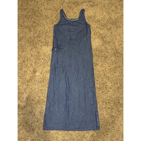 Vintage Denim Long Maxi Dress Sleeveless Cottagecore Prairie USA Made SMALL - Picture 2 of 6